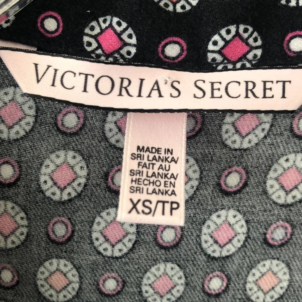 Victoria's Secret Cotton Blend Soft Lounging Romper Black & Pink Print Sz XS EUC